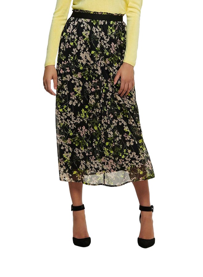 Floral Print Maxi Skirt Black