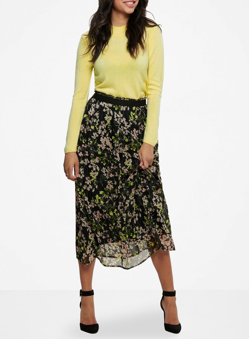 Floral Print Maxi Skirt Black