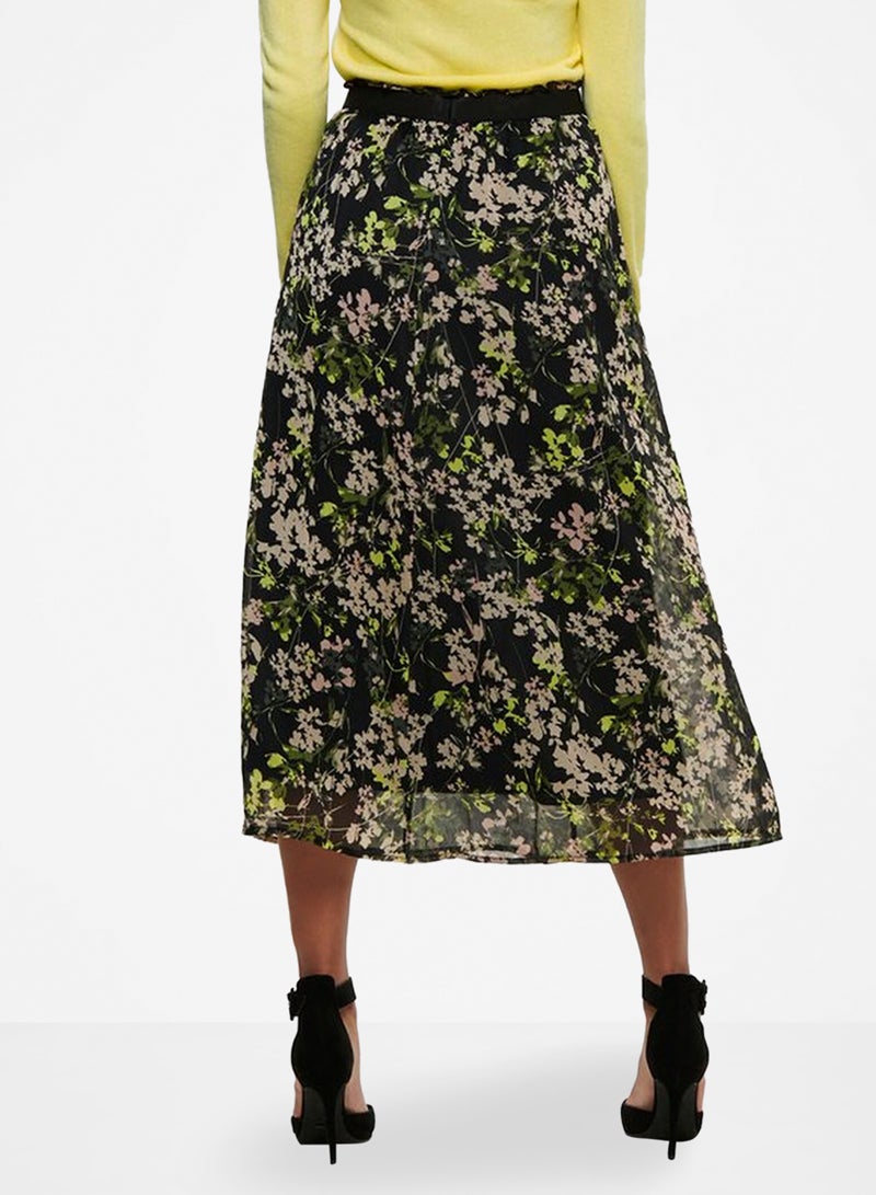 Floral Print Maxi Skirt Black