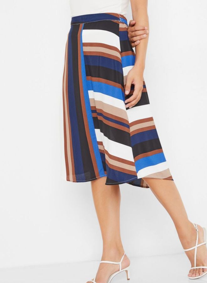 Multi Stripe A-Line Skirt Black/Brown/Blue