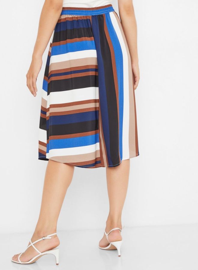 Multi Stripe A-Line Skirt Black/Brown/Blue