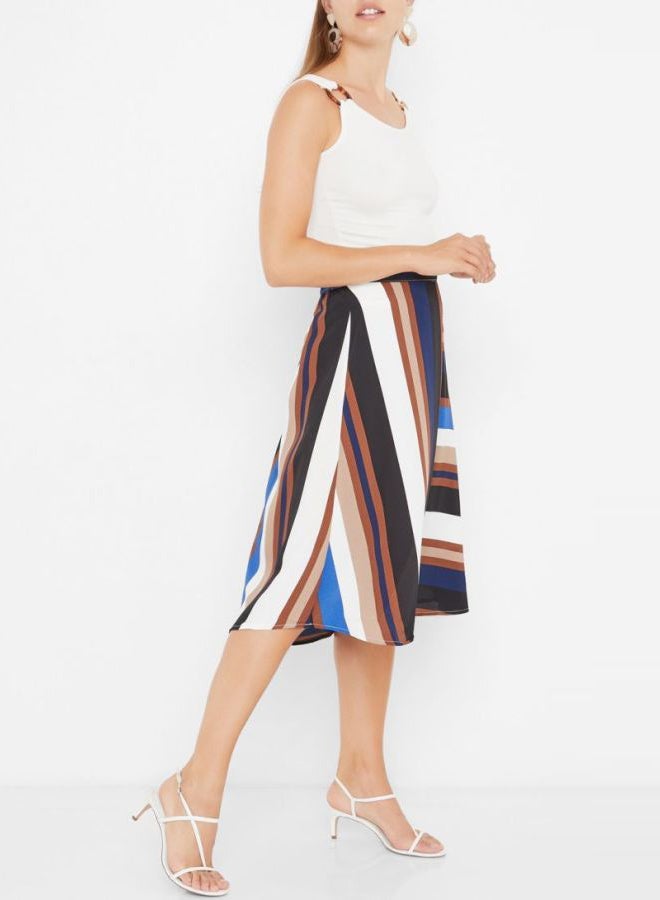 Multi Stripe A-Line Skirt Black/Brown/Blue