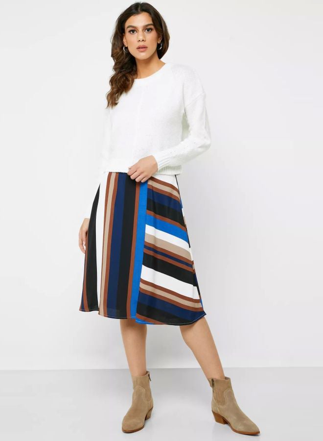 Multi Stripe A-Line Skirt Black/Brown/Blue