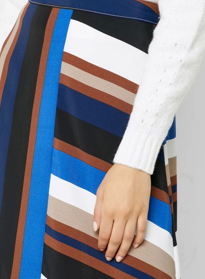 Multi Stripe A-Line Skirt Black/Brown/Blue