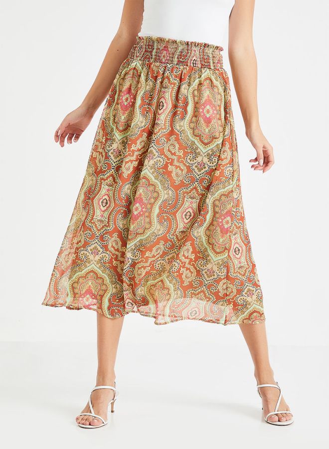 Retro Printed Skirt Red/Green/Brown
