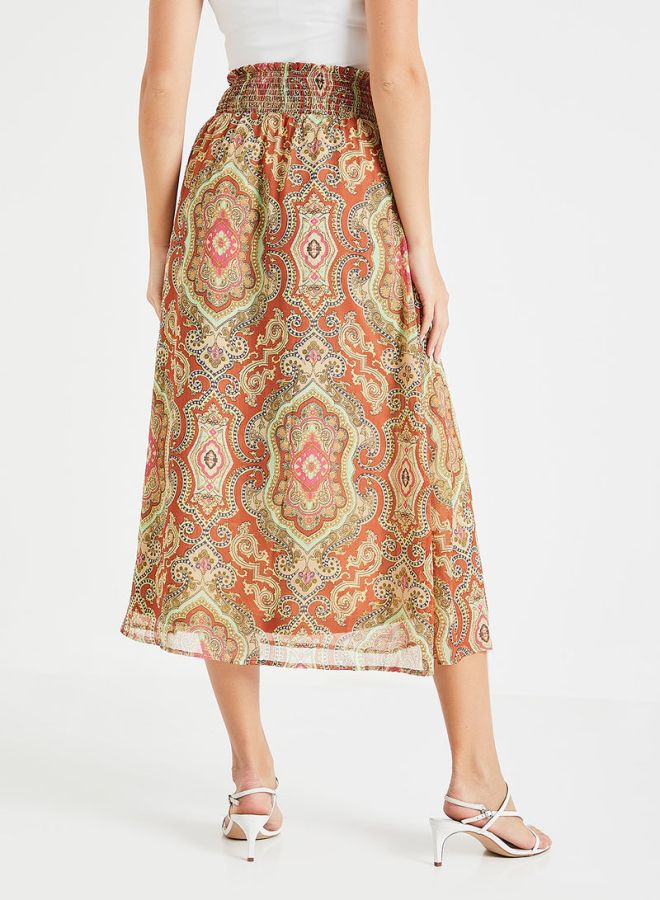 Retro Printed Skirt Red/Green/Brown