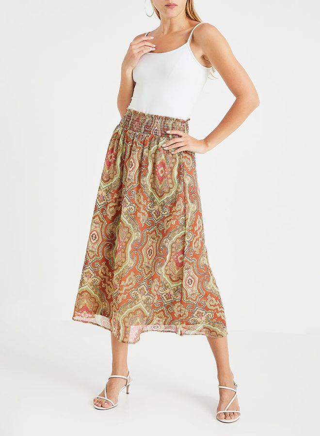 Retro Printed Skirt Red/Green/Brown