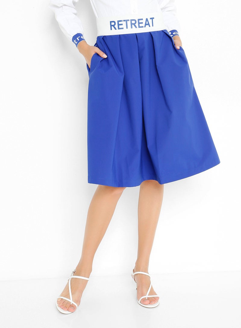 Elasticated Waist Midi Skirt Blue