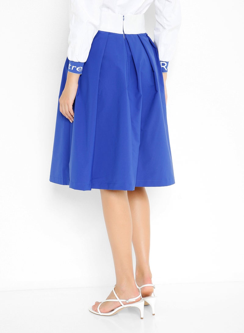 Elasticated Waist Midi Skirt Blue