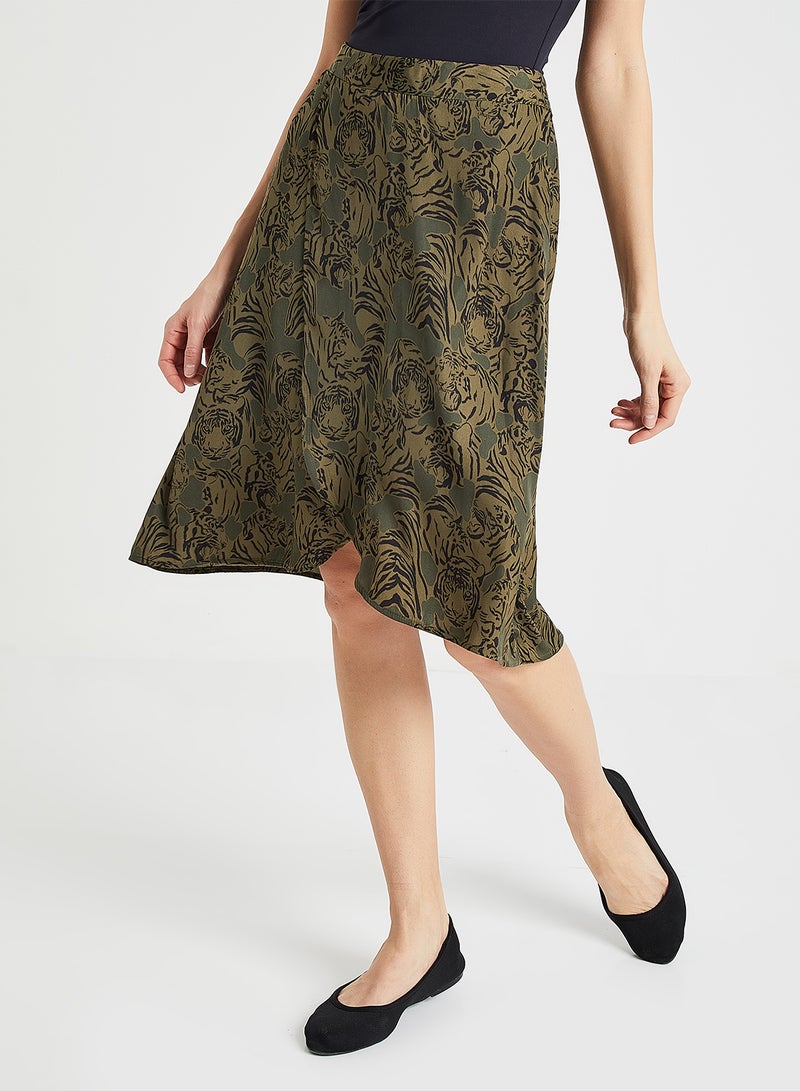 Tiger Graphic Printed Skirt Green