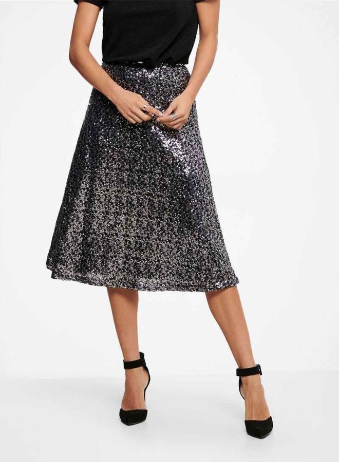 Sequin A-Line Skirt Black