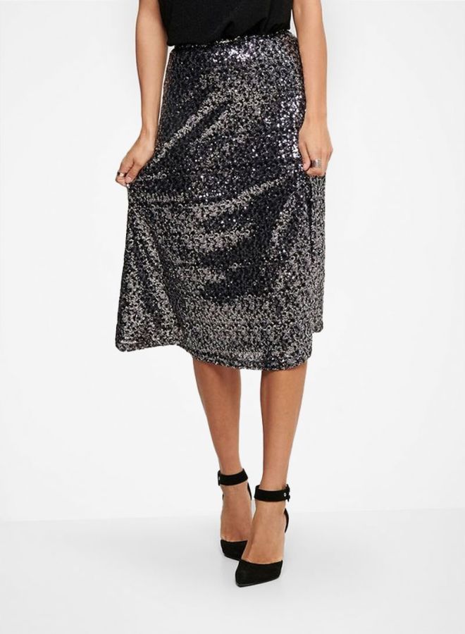 Sequin A-Line Skirt Black