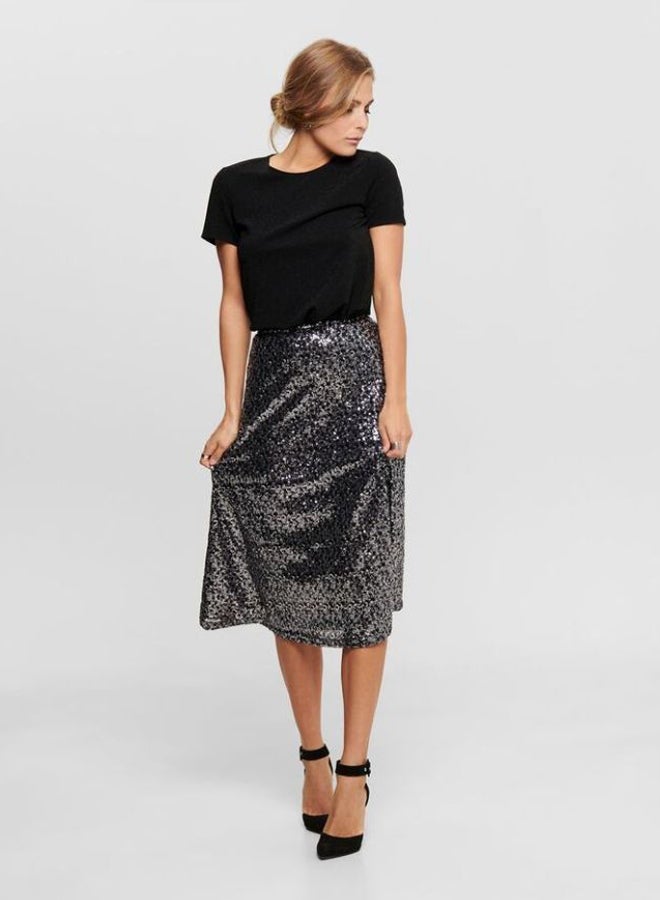 Sequin A-Line Skirt Black