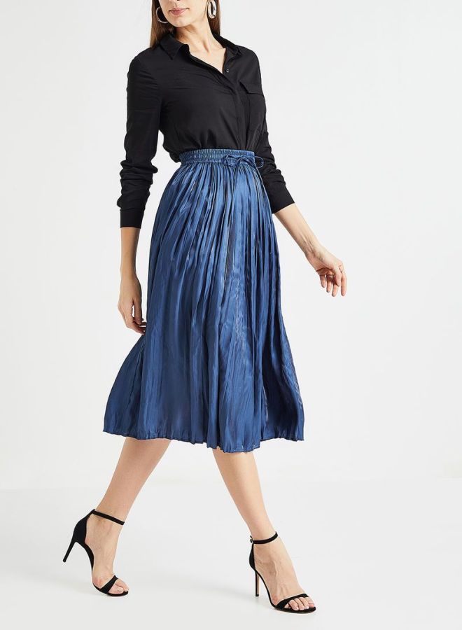 Metallic Plisse Skirt Blue