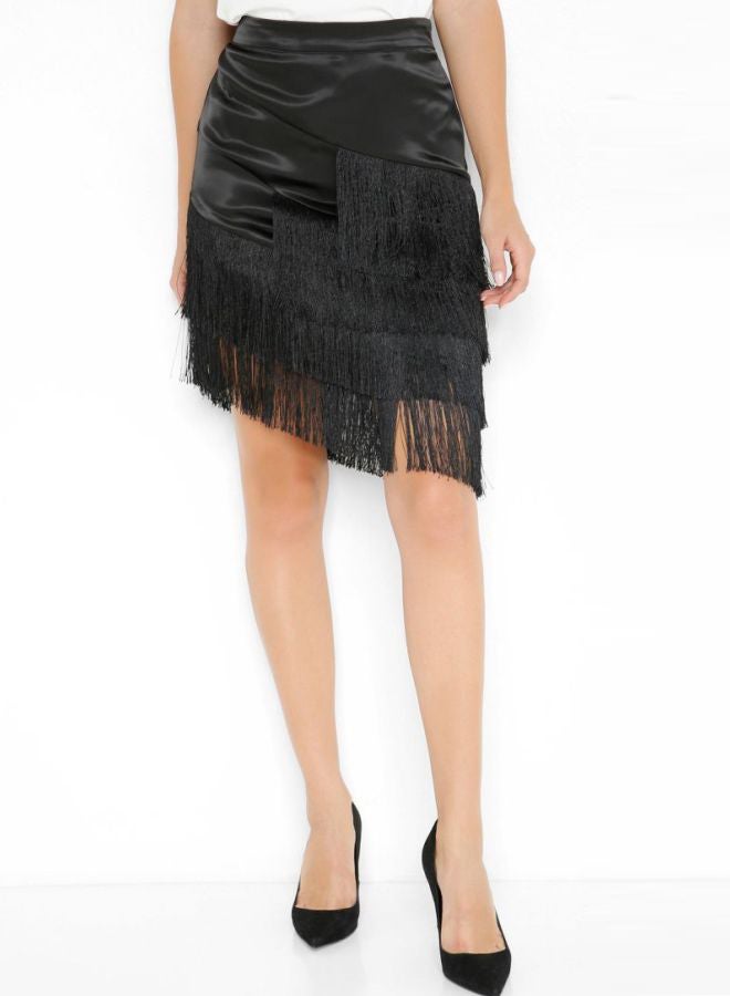 Fringe Detailed Skirt Black