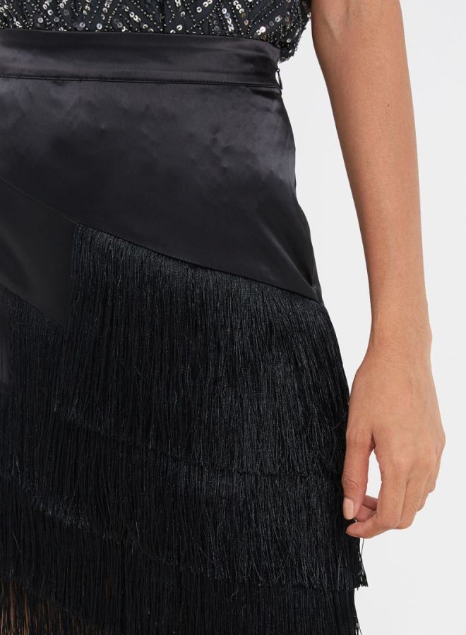 Fringe Detailed Skirt Black