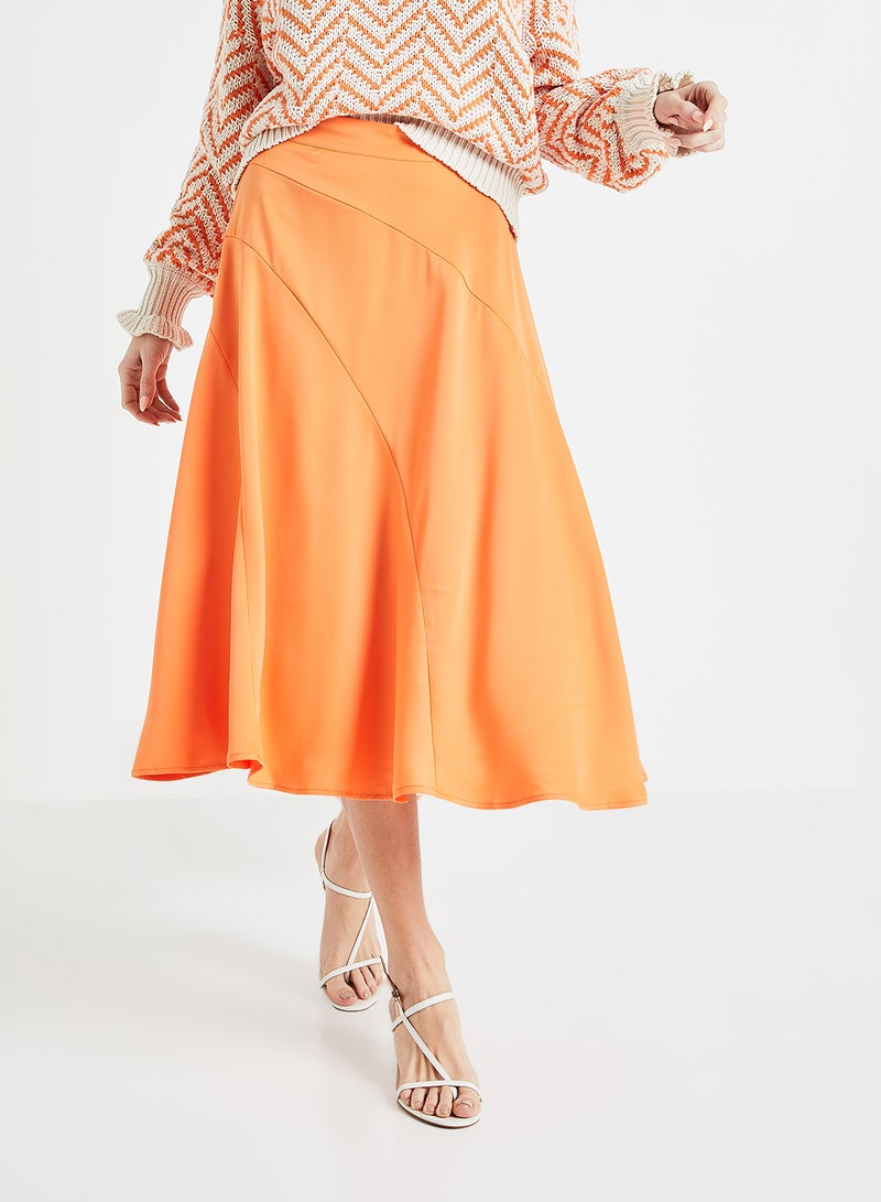 Stitch Panel Detail Skirt Orange