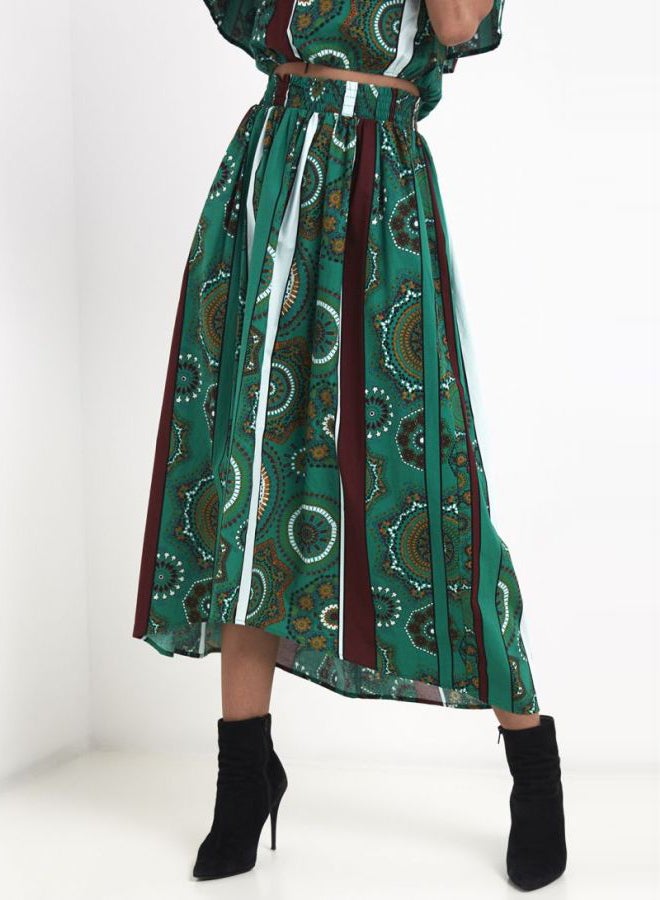 Multi Print Maxi Skirt Green