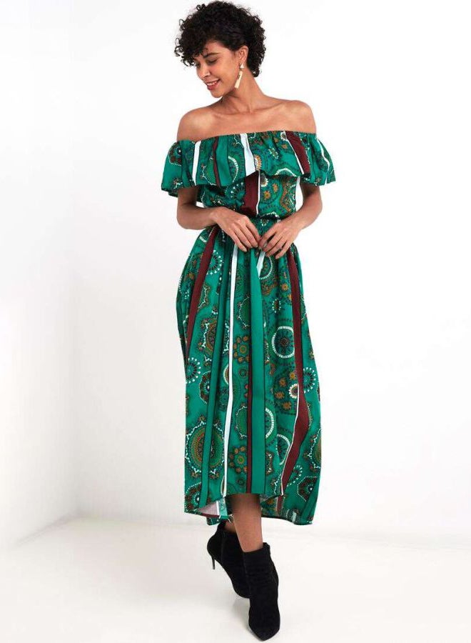 Multi Print Maxi Skirt Green