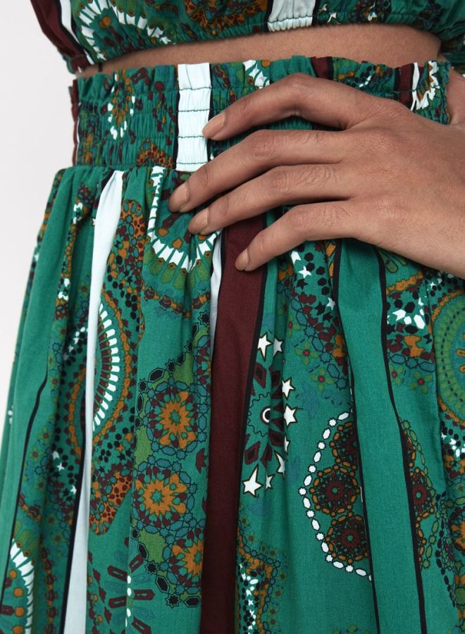 Multi Print Maxi Skirt Green