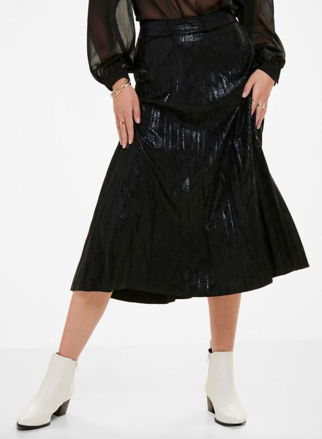 Pleated Shimmer Midi Skirt Black