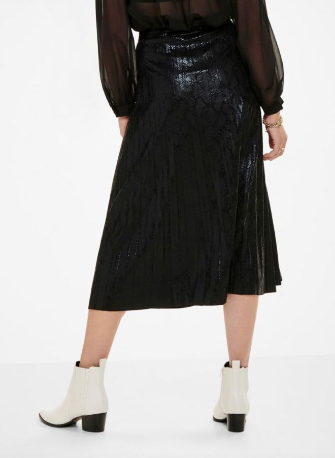 Pleated Shimmer Midi Skirt Black