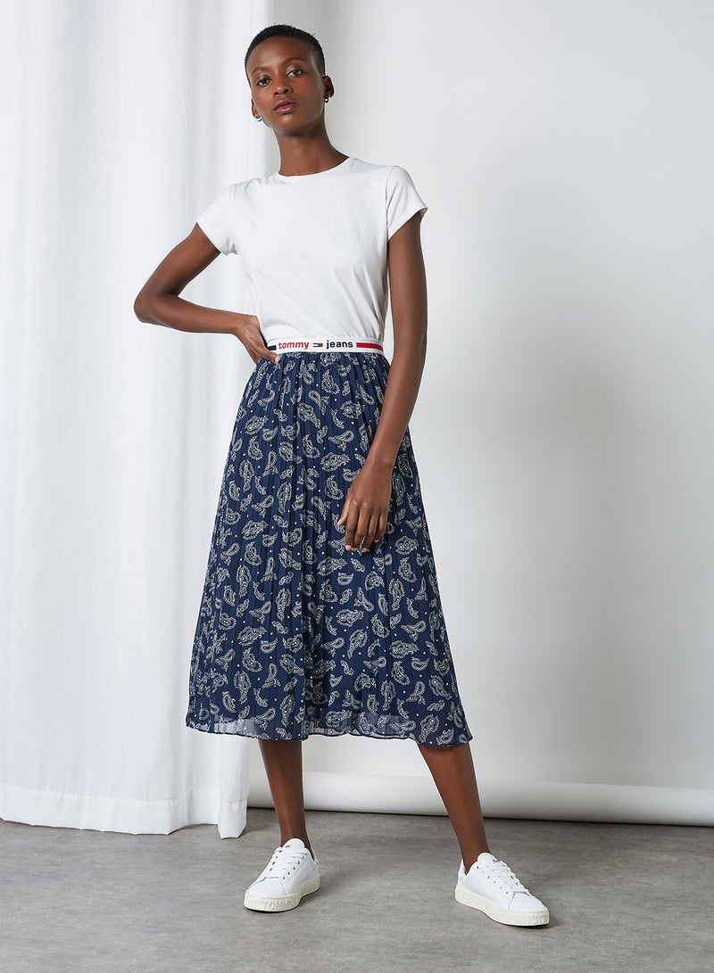 Paisley Print Pleated Midi Skirt Paisley Print/Twilight Navy