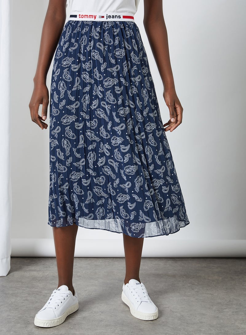 Paisley Print Pleated Midi Skirt Paisley Print/Twilight Navy