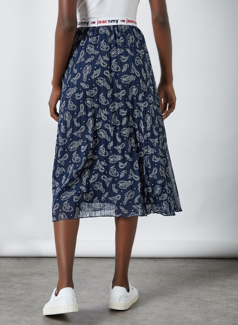 Paisley Print Pleated Midi Skirt Paisley Print/Twilight Navy