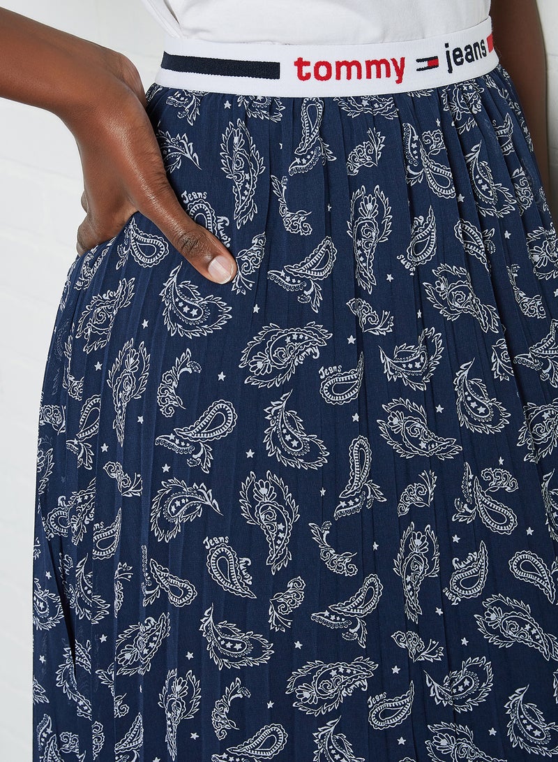 Paisley Print Pleated Midi Skirt Paisley Print/Twilight Navy