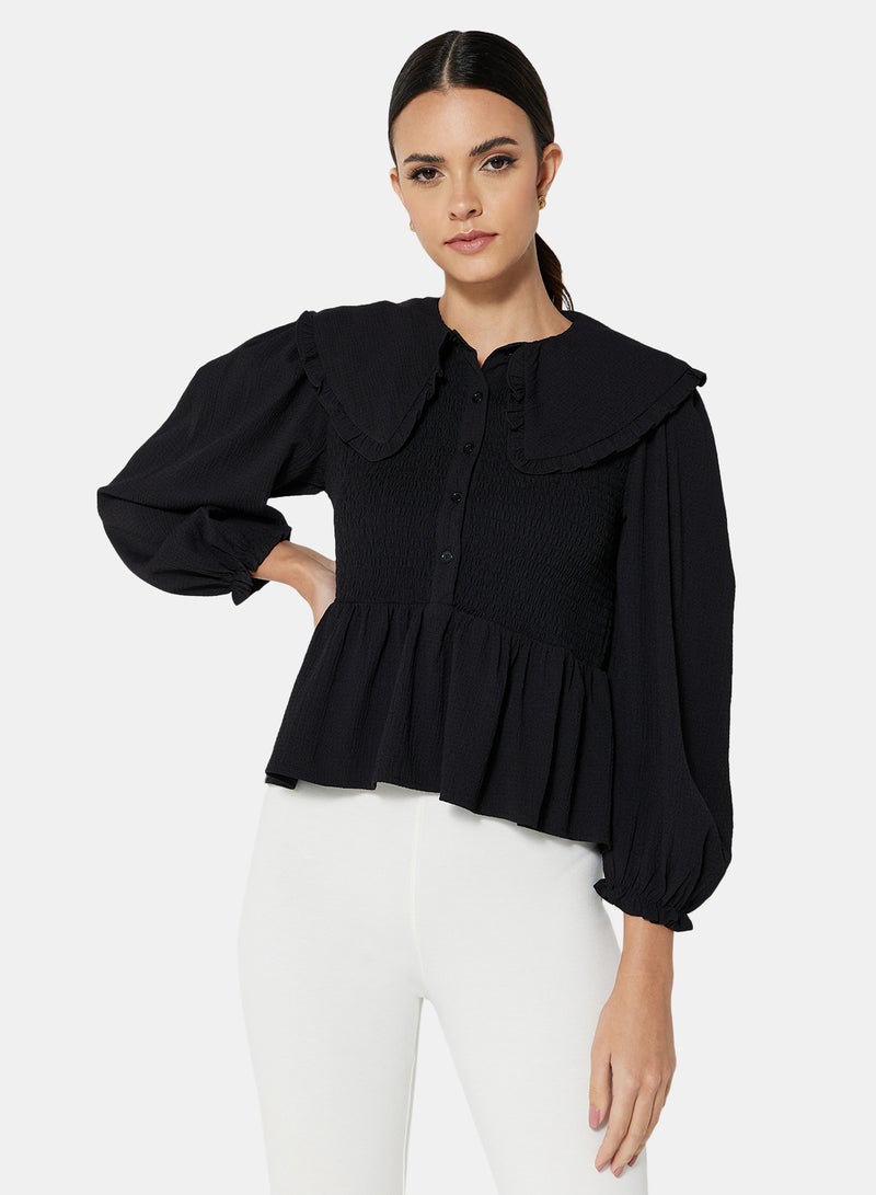 Ruffle Trimmed Top Black