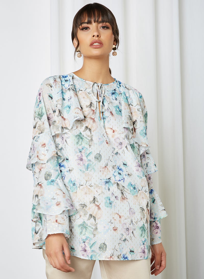 Floral Pattern Bell Sleeve Blouse Multicolour