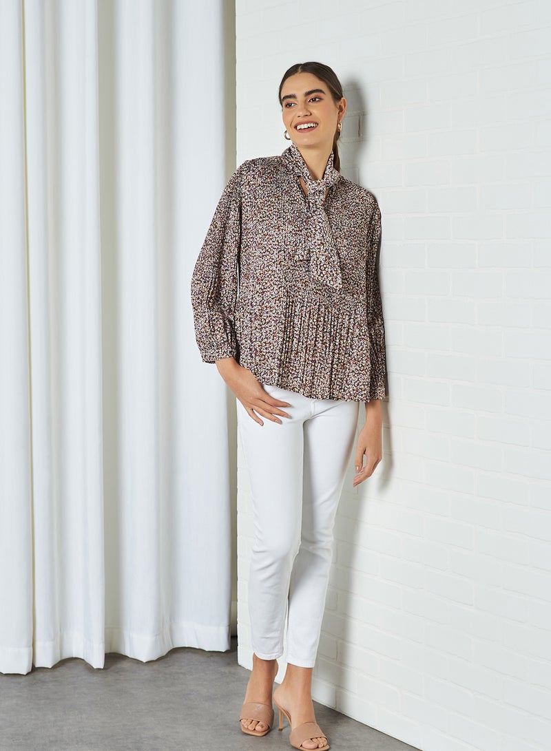 All Over Print Neck Tie Top Cappuccino