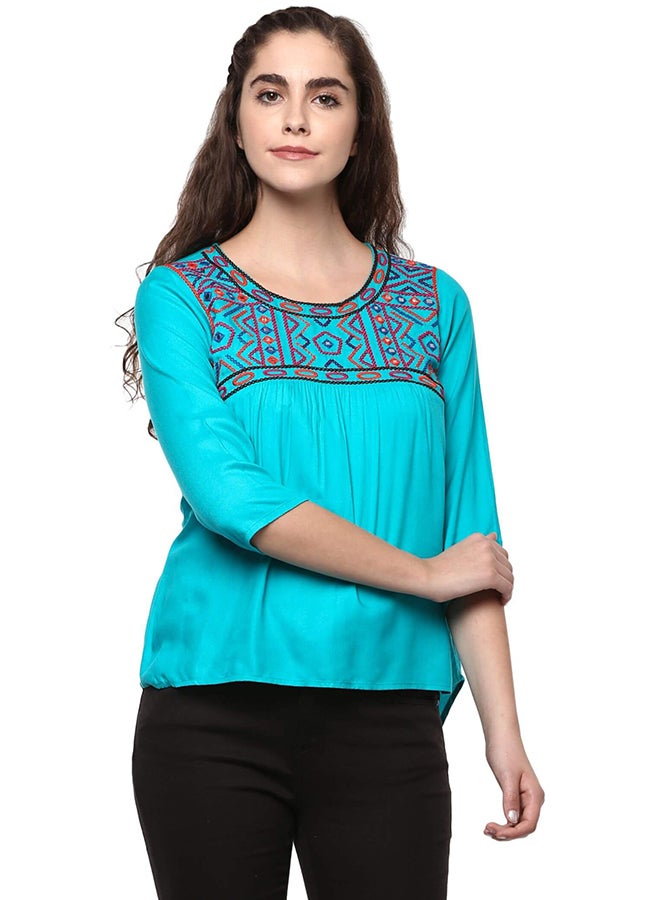Embroidered Top Blue
