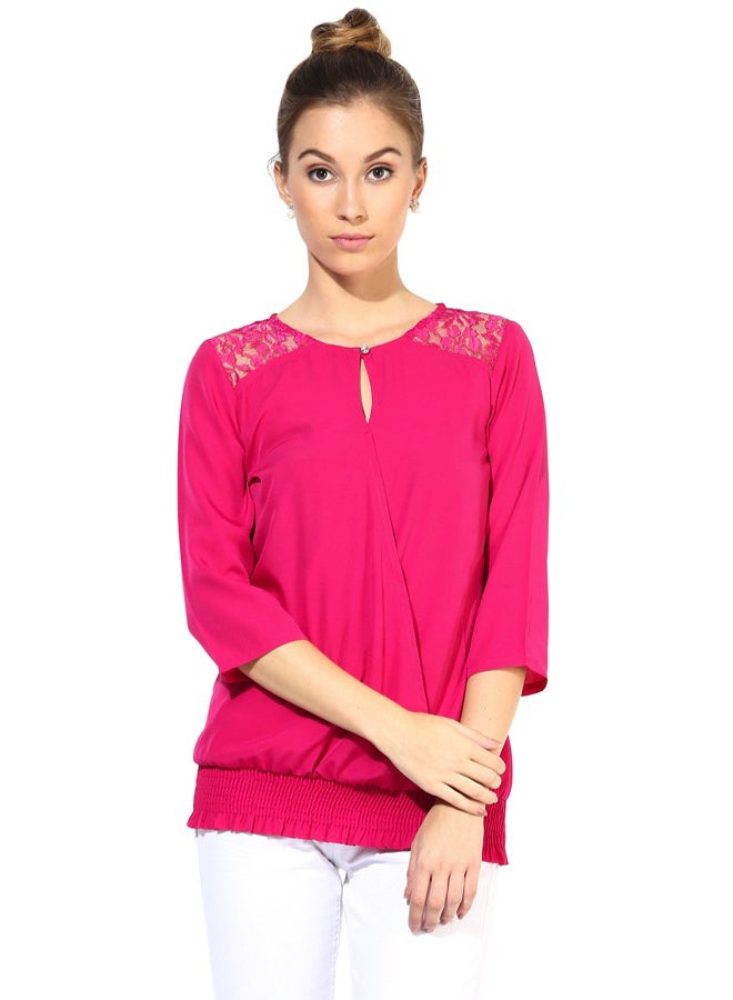 Top With Lace At Yoke Pink