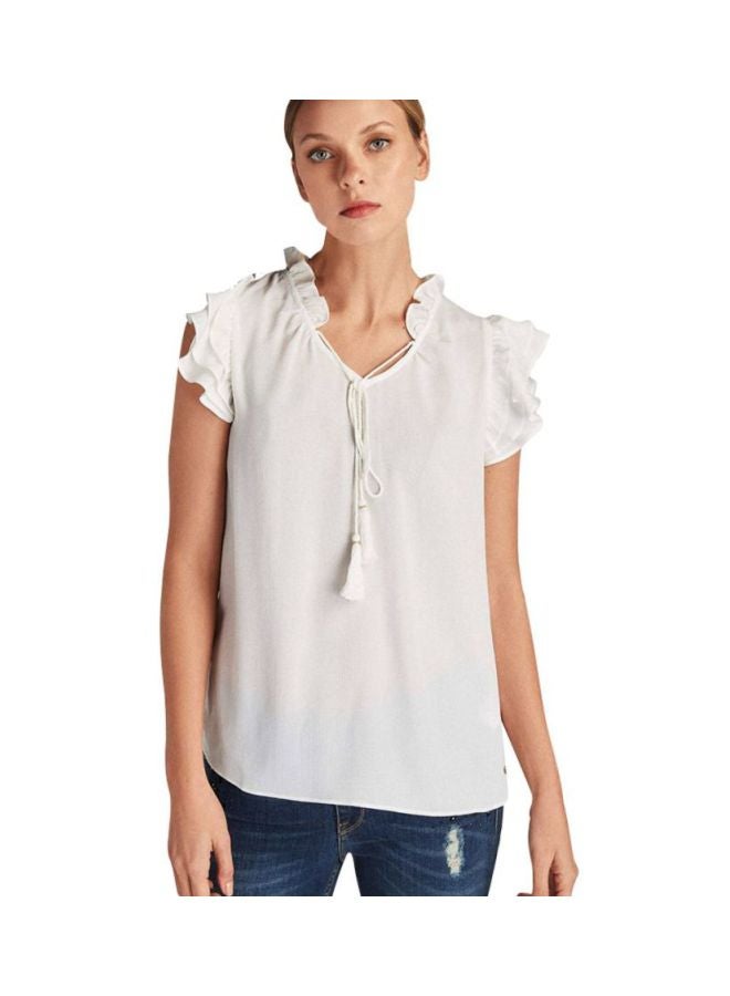 Polyester Ruffled Top White