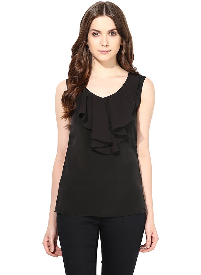 Top With Flounce At Front Black