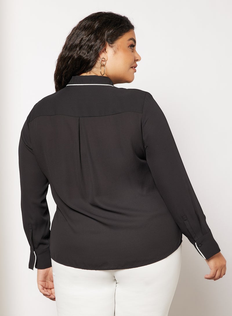 Plus Size Contrast Piping Top Black