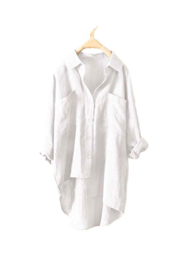 Long Sleeve Dual Pockets Shirt White