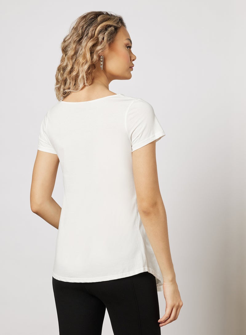 Gathered Asymmetrical Hem T-Shirt White
