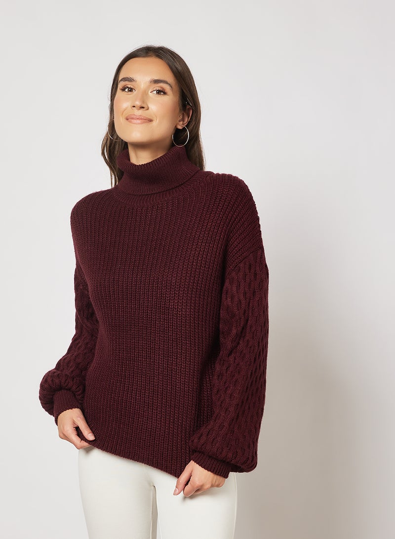 Classic Style Turtleneck Sweater Plum