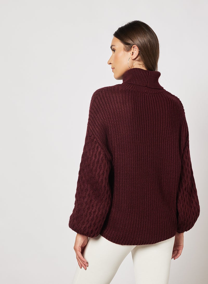 Classic Style Turtleneck Sweater Plum