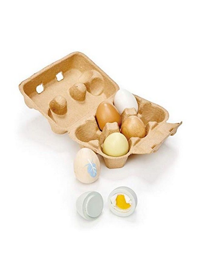Wooden Eggs 7 Pieces Pretend Food Play Eggs Shopping Game Accessories With Authentic Egg Carton Solid Wood Cute Toy For Children 3+