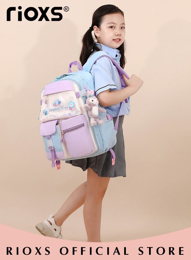 Kids Backpack Little Girls Cute Personalized Book Bags for Elementary School Lightweight Resistant Big Travel Daypack with Free Pen Case and Stick Badge