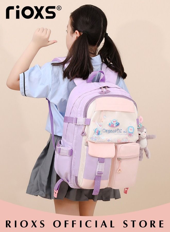 Kids Backpack Little Girls Cute Personalized Book Bags for Elementary School Lightweight Resistant Big Travel Daypack with Free Pen Case and Stick Badge