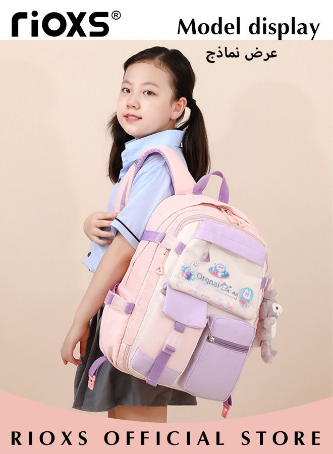 Kids Backpack Little Girls Cute Personalized Book Bags for Elementary School Lightweight Resistant Big Travel Daypack with Free Pen Case and Stick Badge