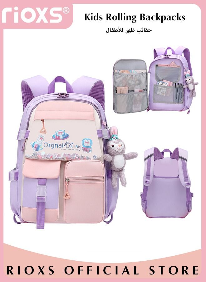 Kids Backpack Little Girls Cute Personalized Book Bags for Elementary School Lightweight Resistant Big Travel Daypack with Free Pen Case and Stick Badge
