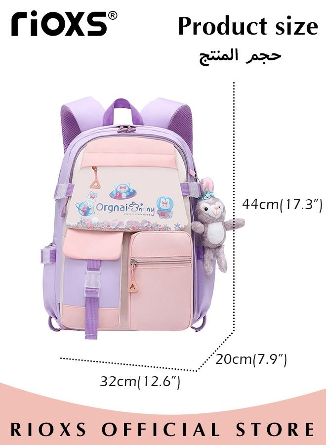 Kids Backpack Little Girls Cute Personalized Book Bags for Elementary School Lightweight Resistant Big Travel Daypack with Free Pen Case and Stick Badge