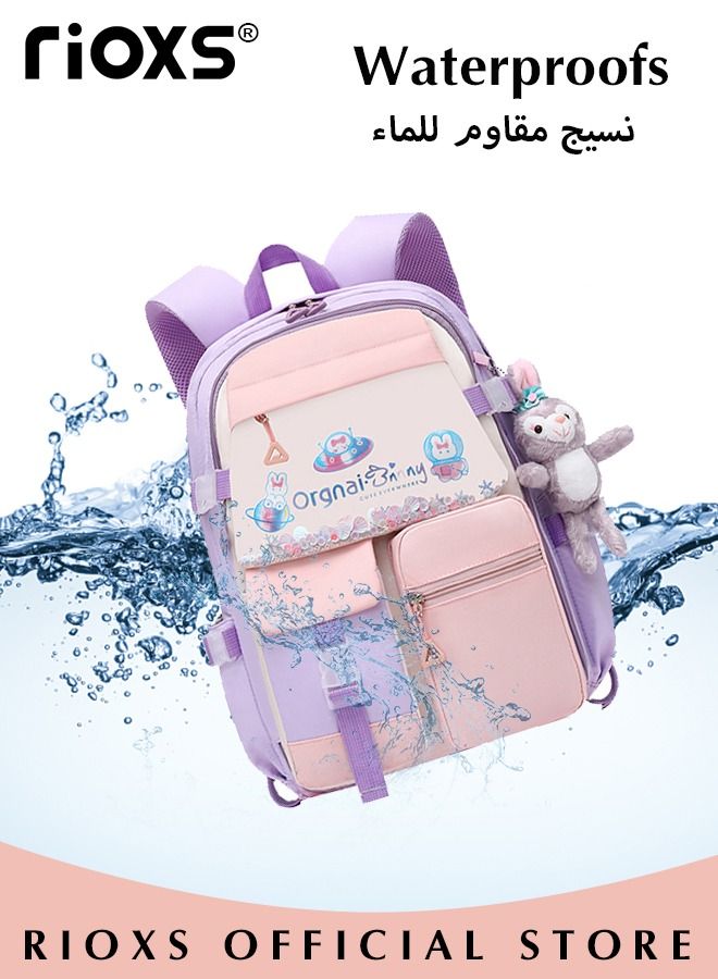 Kids Backpack Little Girls Cute Personalized Book Bags for Elementary School Lightweight Resistant Big Travel Daypack with Free Pen Case and Stick Badge