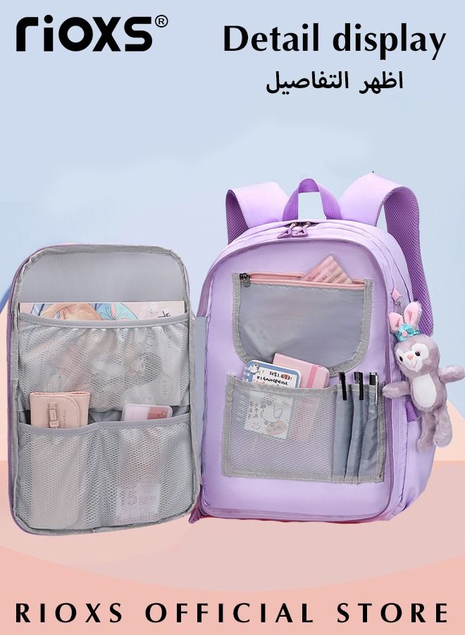 Kids Backpack Little Girls Cute Personalized Book Bags for Elementary School Lightweight Resistant Big Travel Daypack with Free Pen Case and Stick Badge